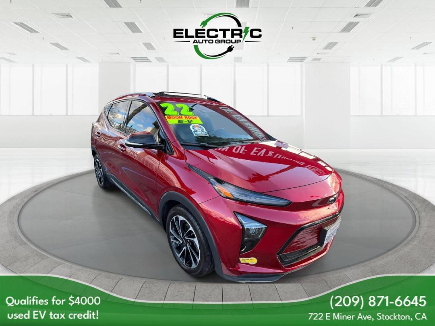 BURGUNDY /BLUE Chevrolet Bolt EV (1G1FZ6S06N4) , located at 722 E Miner Ave, Stockton, CA, 95202, (209) 871-6645, 37.956711, -121.282310 - PLUS TAXES AND FEES - Photo#0