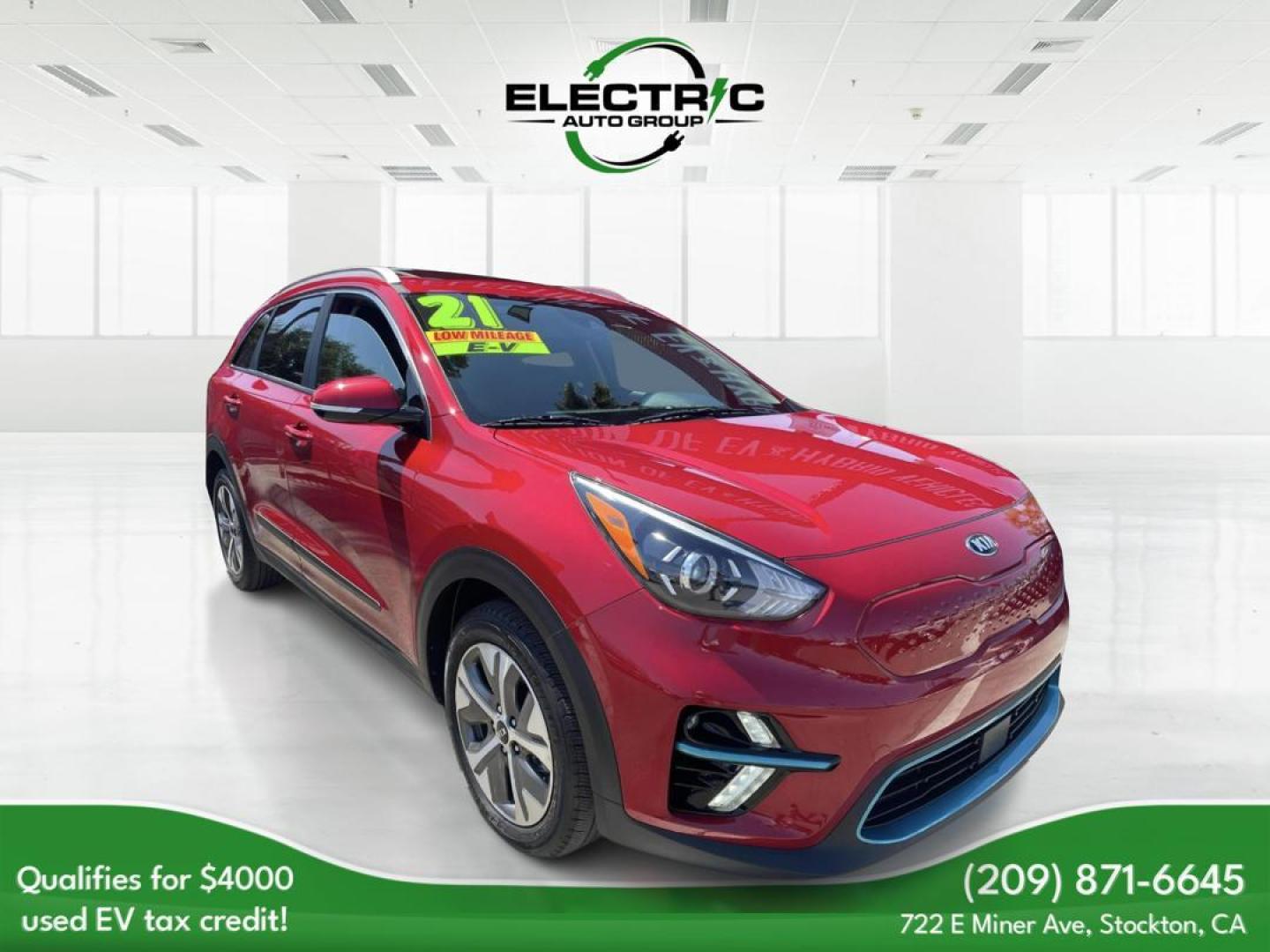 2021 RED Kia Niro EV EX Premium (KNDCE3LG0M5) , 6A transmission, located at 722 E Miner Ave, Stockton, CA, 95202, (209) 871-6645, 37.956711, -121.282310 - PLUS TAXES AND FEES - Photo#0