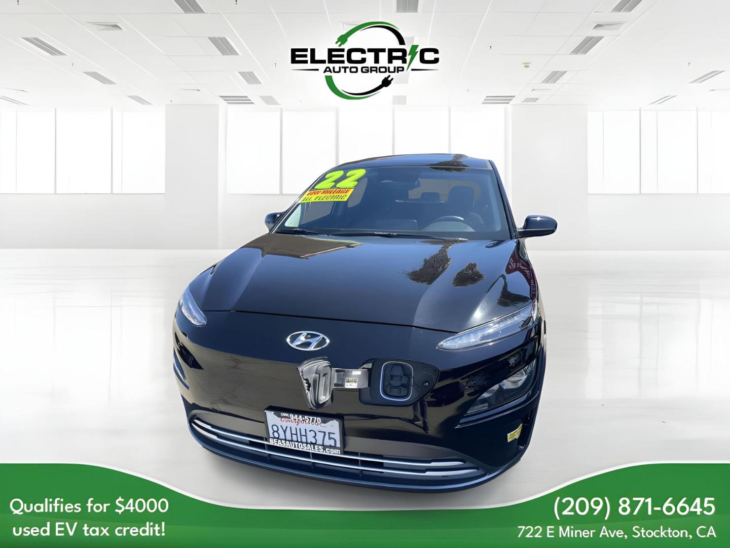 2022 BLACK /BLACK Hyundai Kona EV Limited (KM8K33AG9NU) with an ELECTRIC engine, 1A transmission, located at 722 E Miner Ave, Stockton, CA, 95202, (209) 871-6645, 37.956711, -121.282310 - PLUS TAXES AND FEES - Photo#1