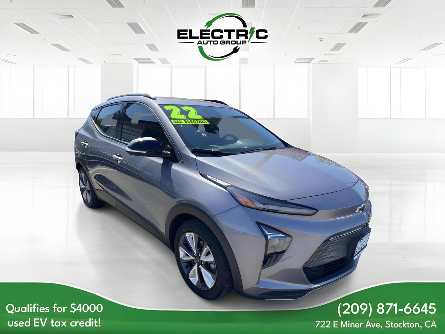 2022 GRAY Chevrolet Bolt EV 1LT (1G1FY6S07N4) with an ELECTRIC engine, 1A transmission, located at 722 E Miner Ave, Stockton, CA, 95202, (209) 871-6645, 37.956711, -121.282310 - PLUS TAXES AND FEES - Photo#0