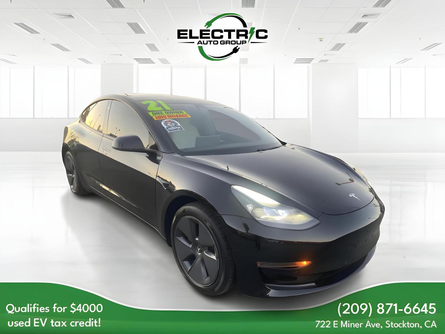 2021 BLACK Tesla Model 3 Standard Range Plus (5YJ3E1EA0MF) with an ELECTRIC engine, 1A transmission, located at 722 E Miner Ave, Stockton, CA, 95202, (209) 871-6645, 37.956711, -121.282310 - PLUS TAXES AND FEES - Photo#0