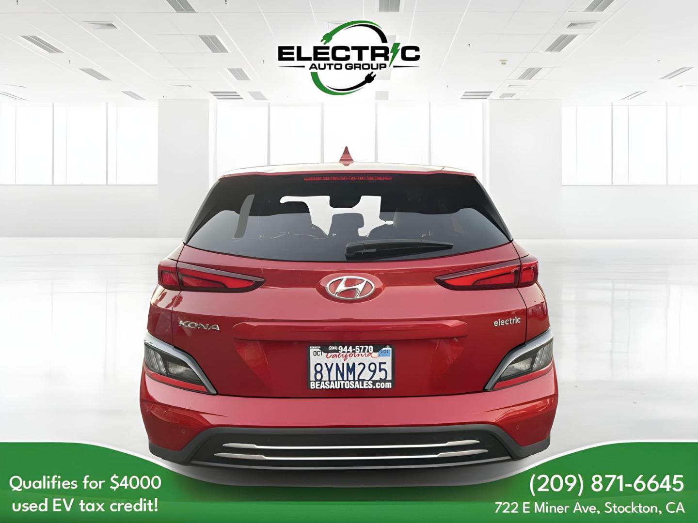 2022 RED Hyundai Kona EV Ultimate (KM8K53AG5NU) with an ELECTRIC engine, 1A transmission, located at 722 E Miner Ave, Stockton, CA, 95202, (209) 871-6645, 37.956711, -121.282310 - PLUS TAXES AND FEES - Photo#5