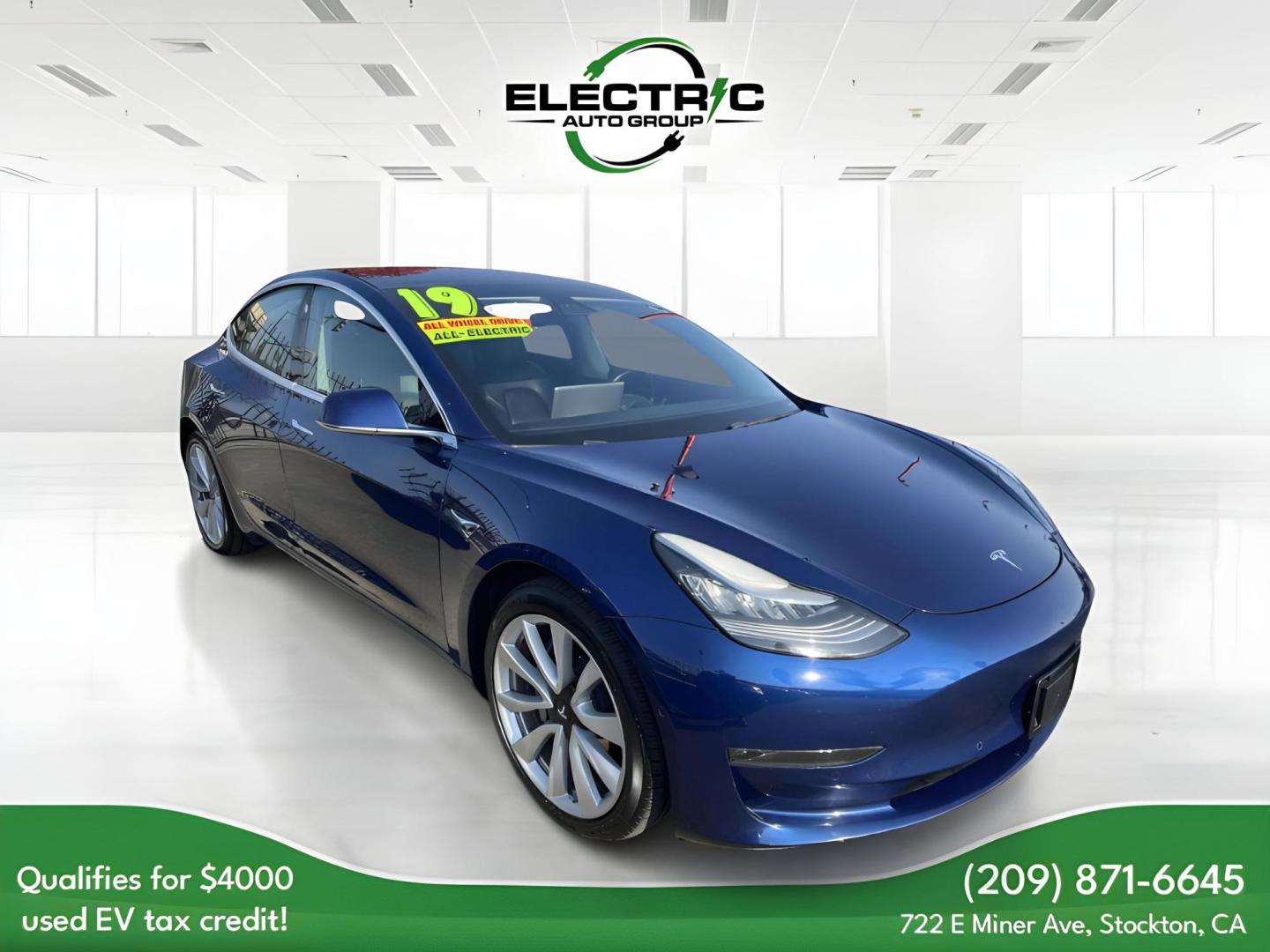 2019 BLACK Tesla Model 3 Base (5YJ3E1EB2KF) with an ELECTRIC engine, 1A transmission, located at 722 E Miner Ave, Stockton, CA, 95202, (209) 871-6645, 37.956711, -121.282310 - PLUS TAXES AND FEES - Photo#0