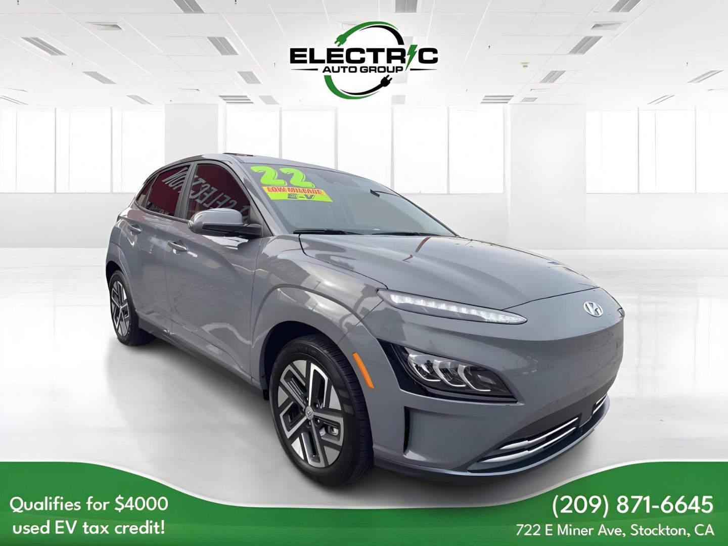 2022 Hyundai Kona EV Ultimate (KM8K53AG4NU) with an ELECTRIC engine, 1A transmission, located at 722 E Miner Ave, Stockton, CA, 95202, (209) 871-6645, 37.956711, -121.282310 - PLUS TAXES AND FEES - Photo#0