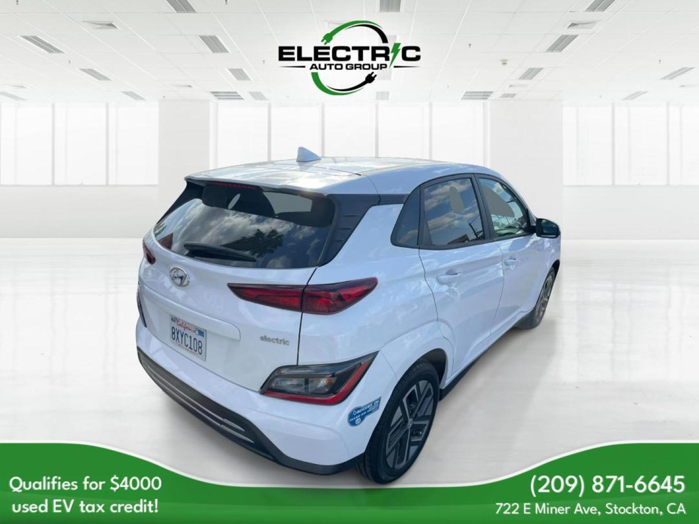 2022 WHITE /GRAY Hyundai Kona EV Limited (KM8K33AGXNU) with an ELECTRIC engine, 1A transmission, located at 722 E Miner Ave, Stockton, CA, 95202, (209) 871-6645, 37.956711, -121.282310 - Up to $4,000 in Savings This vehicle may qualify for the Pre-Owned Clean Vehicle tax credit made available to taxpayers in the Inflation Reduction Act. For comprehensive details on the full range of eligibility requirements and to gain further insight into the Pre-Owned Clean Vehicle tax credit, w - Photo#4