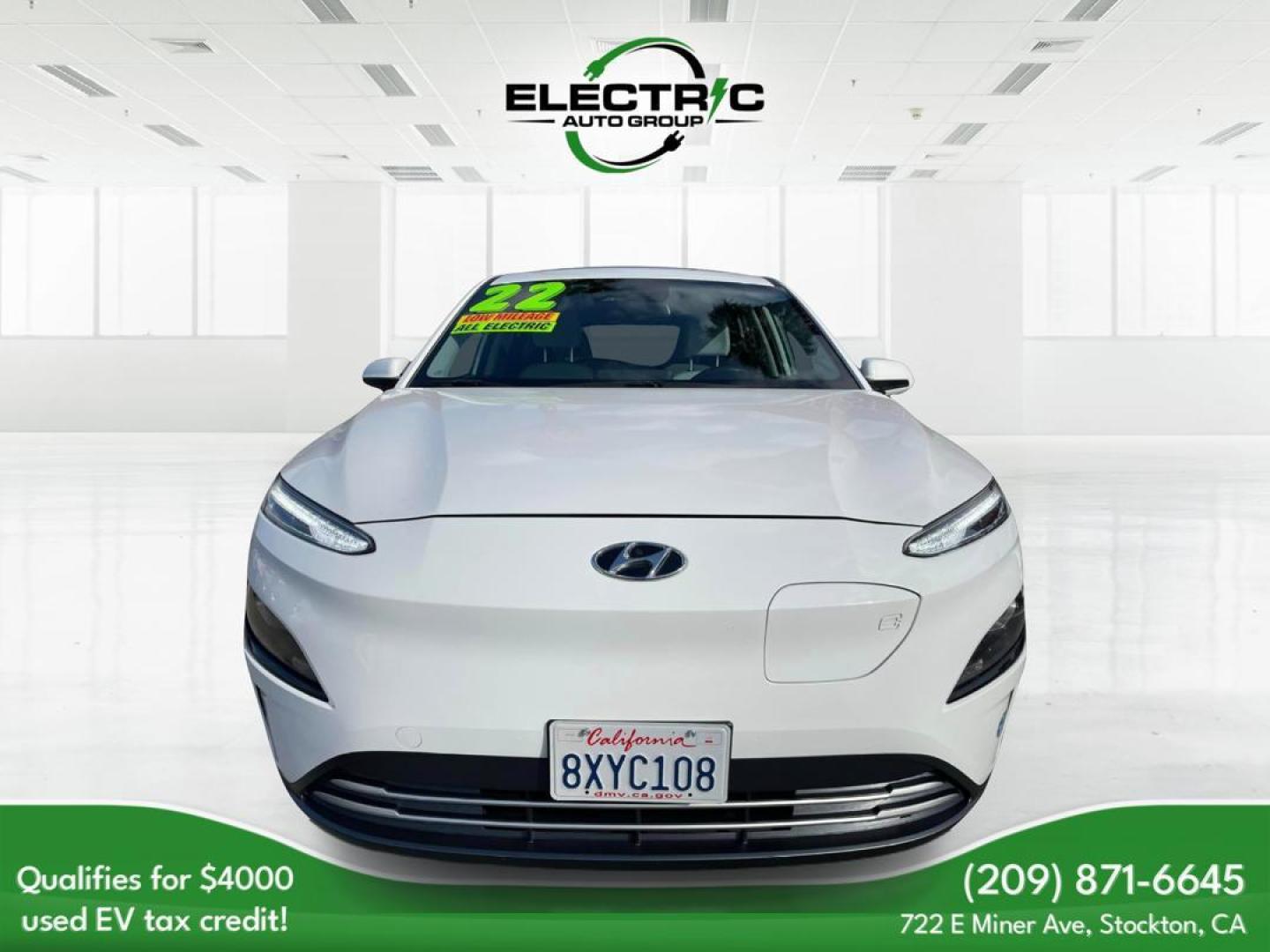 2022 WHITE /GRAY Hyundai Kona EV Limited (KM8K33AGXNU) with an ELECTRIC engine, 1A transmission, located at 722 E Miner Ave, Stockton, CA, 95202, (209) 871-6645, 37.956711, -121.282310 - Up to $4,000 in Savings This vehicle may qualify for the Pre-Owned Clean Vehicle tax credit made available to taxpayers in the Inflation Reduction Act. For comprehensive details on the full range of eligibility requirements and to gain further insight into the Pre-Owned Clean Vehicle tax credit, w - Photo#1